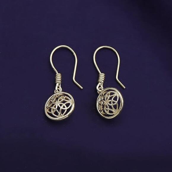 Celtic Knot Round Drop Earrings In 14K Gold Over Sterling Silver - Picture 3 of 4